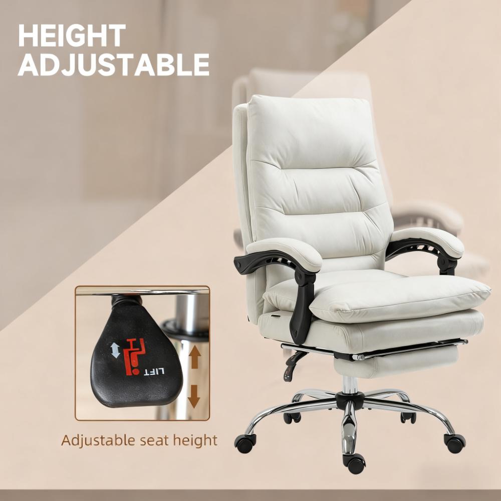 Microfibre Massage Office Chair, Heated Reclining Chair with Footrest,  Cream White