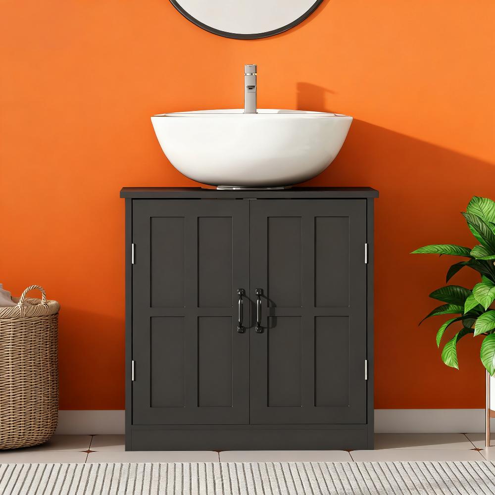 Bathroom Sink Cabinet, Pedestal Sink Cabinet with Adjustable Shelf, Black