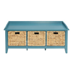 Beige and Teal Bench with 3-Drawer