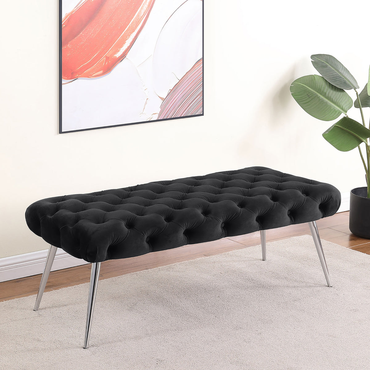 Galiano Black Upholstered Tufted Bench