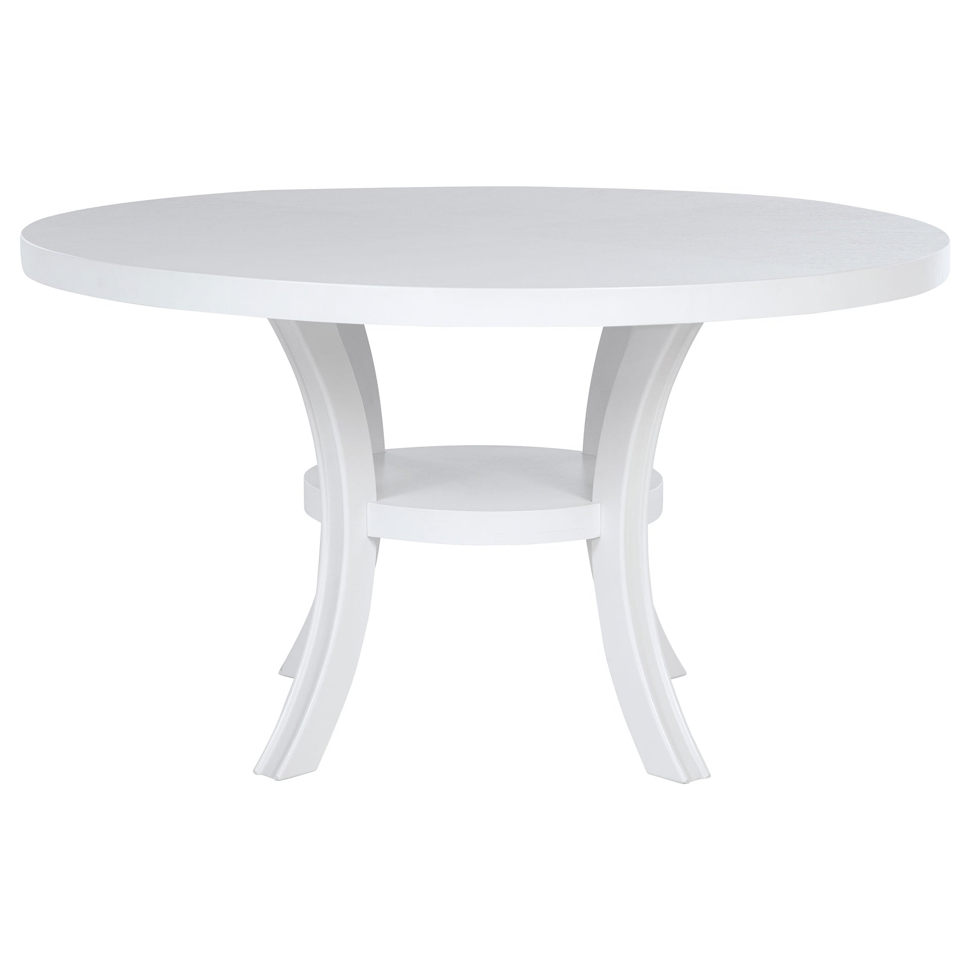 Tyler Pearl White Round Dining Wood Table with Shelf