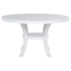 Tyler Pearl White Round Dining Wood Table with Shelf