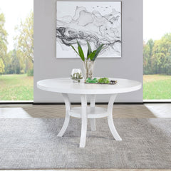 Tyler Pearl White Round Dining Wood Table with Shelf