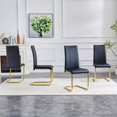 4-Pack Black PU Upholstered Dining Chairs - Modern High-Back Side Chairs with Luxury Gold-Plated Iron Tube Legs for Dining Room, Kitchen & Living Room