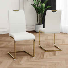 Modern Dining Chairs with Faux Leather Padded Seat Dining Living Room Chairs Upholstered Chair with gold Metal Legs Design for Kitchen, Living, Bedroom, Dining Room Side Chairs Set of 2