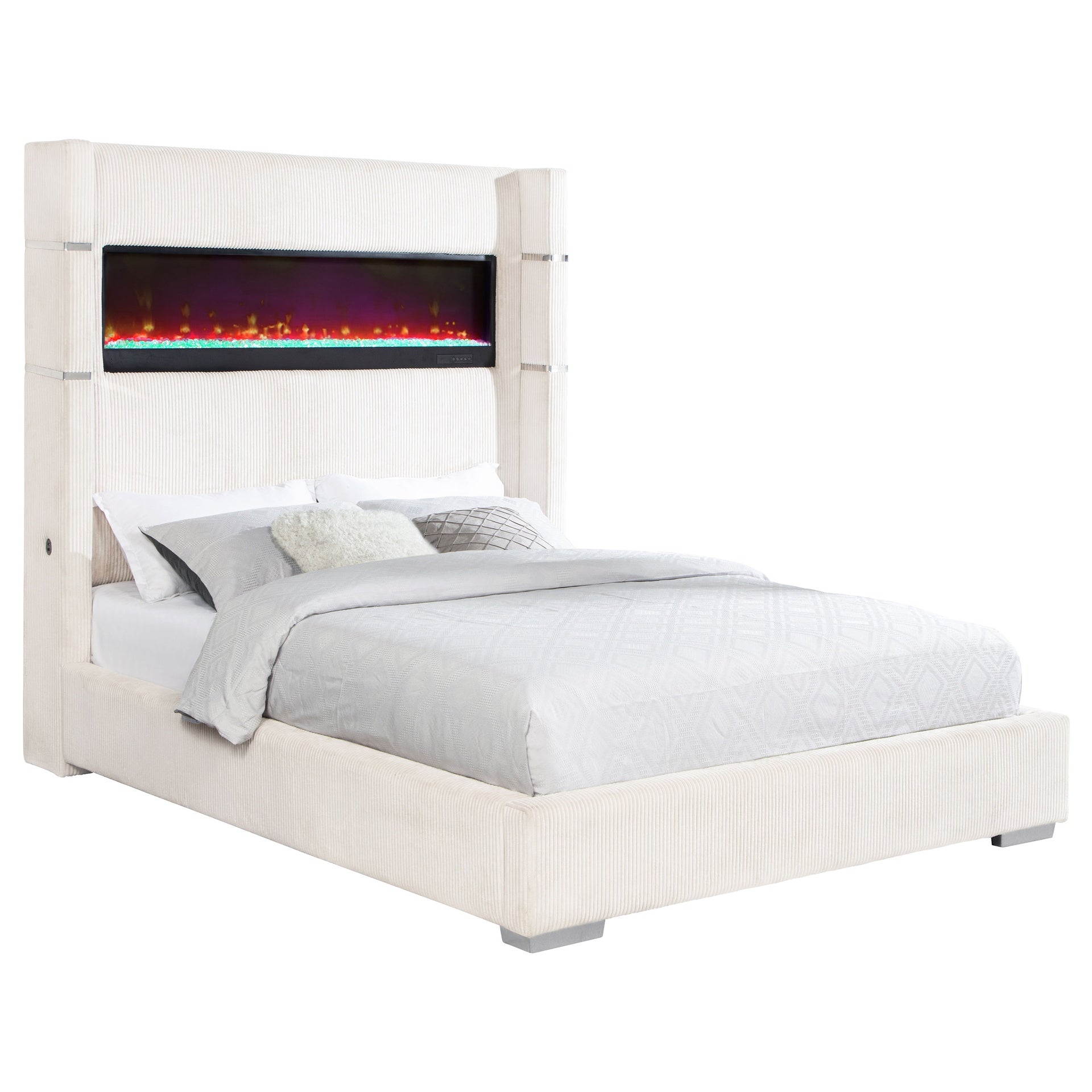 Judah Cream Upholstered Queen Flame Visualizer Bed