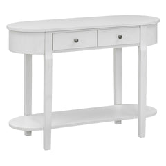 TREXM Elegant Retro Console Table with Curved Design and Smooth Glaze for Entryways, Living Rooms and hallways (Antique White)