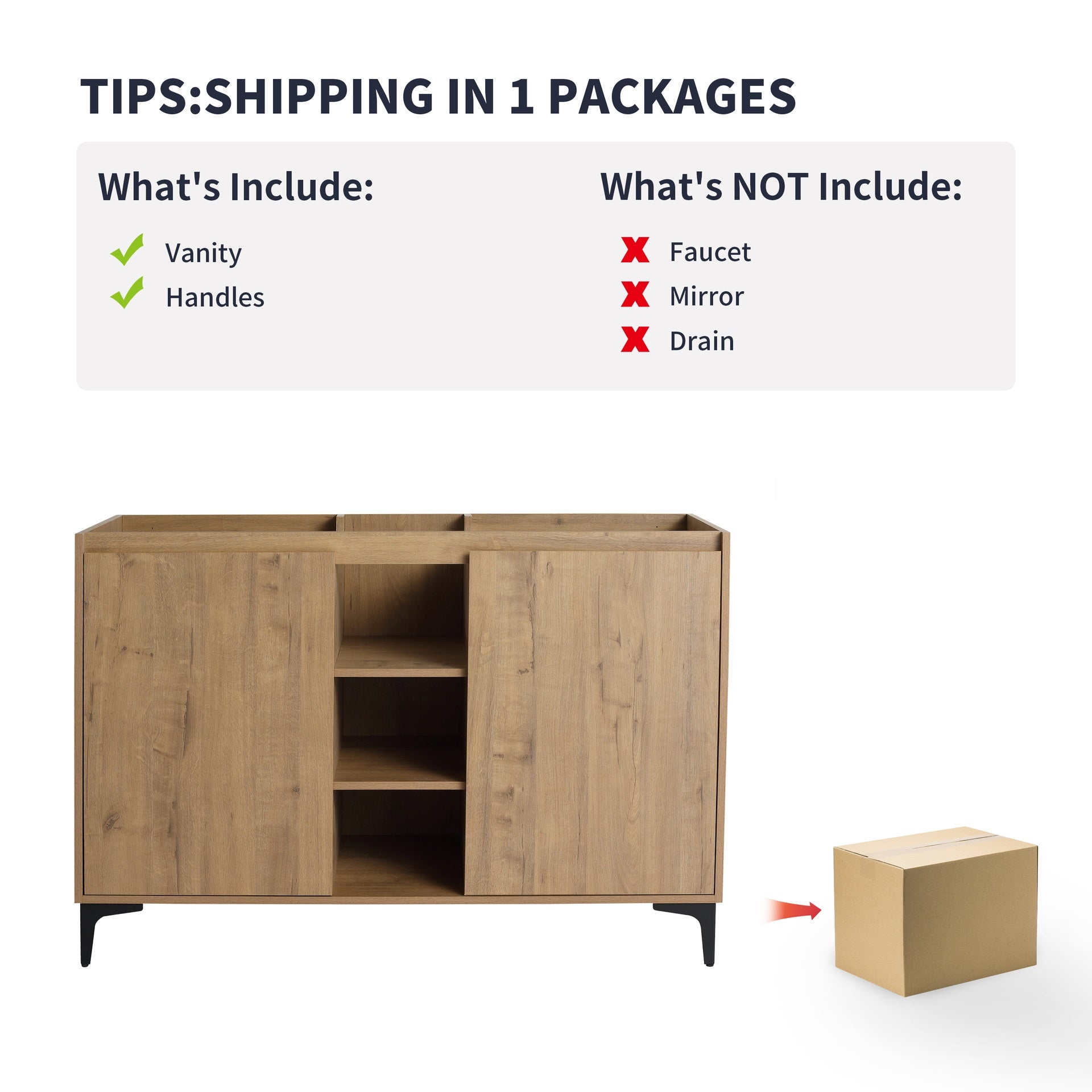 Soft Close Doors & Open Storage Rack, 48 Inch Freestanding Bathroom Vanity, Plywood (Vanity Only, Excluding Sink)