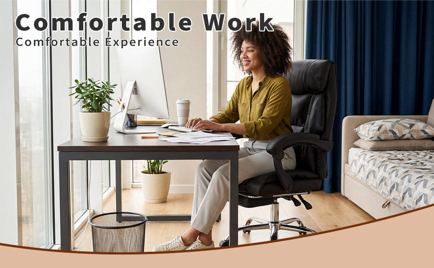 Office Chair Adjustable Height Executive Desk Chair with Foot Rest Comfortable Computer Chair High Back Reclining Gaming Chair Durable Leather Rolling Work Swivel Chairs