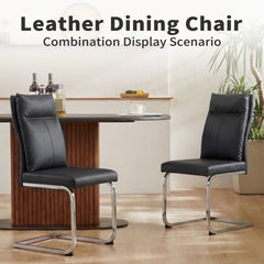 Dining chair set (2 pieces) modern leather imitation soft cushion dining chair, with soft cushion backrest and electroplated legs, suitable for kitchen/living room/dining room,Black