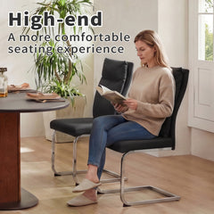 Dining chair set (2 pieces) modern leather imitation soft cushion dining chair, with soft cushion backrest and electroplated legs, suitable for kitchen/living room/dining room,Black
