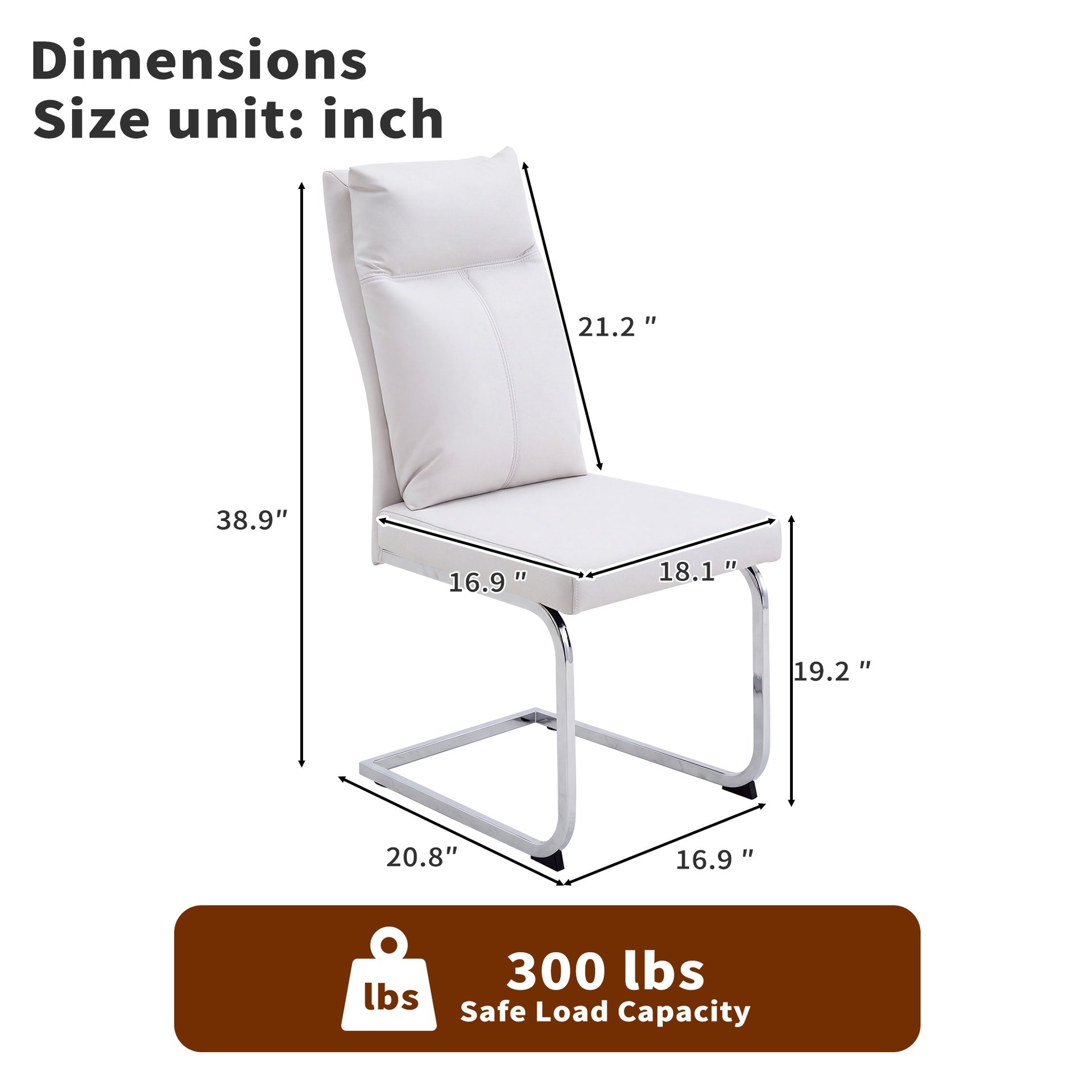 Dining chair set (2 pieces) modern leather imitation soft cushion dining chair, with soft cushion backrest and electroplated legs, suitable for kitchen/living room/dining room, white