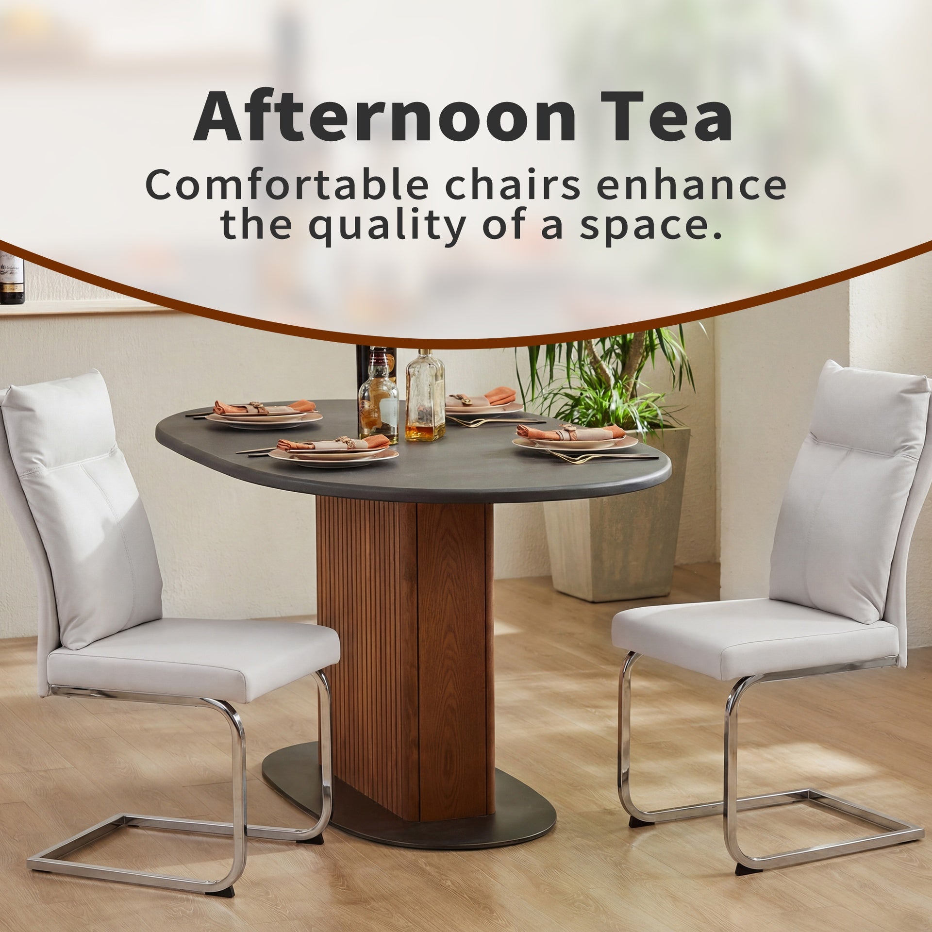 Dining chair set (2 pieces) modern leather imitation soft cushion dining chair, with soft cushion backrest and electroplated legs, suitable for kitchen/living room/dining room, white