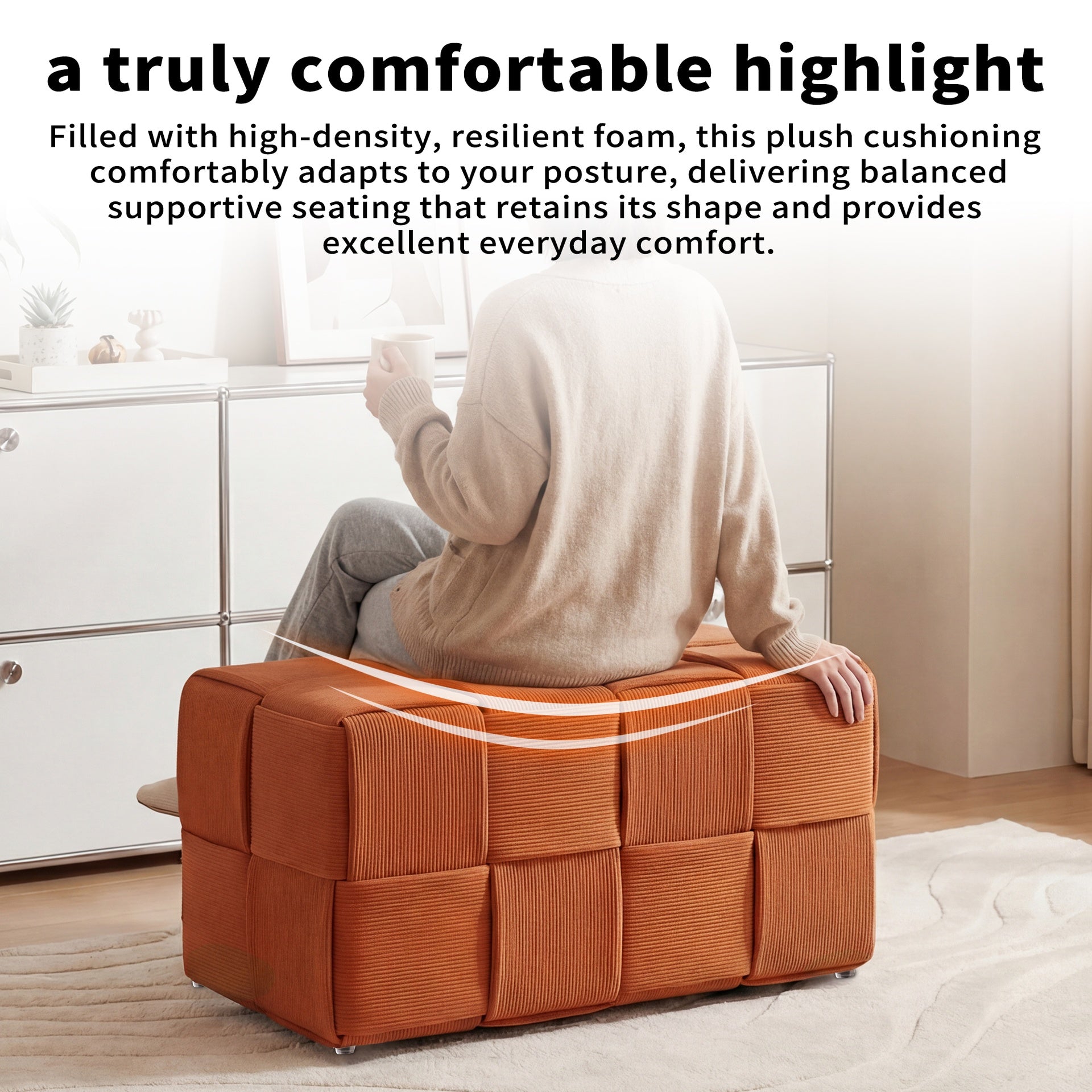 Ottoman Foot Rest Soft and Comfortable Ottoman Square Corduroy Woven Design Sofa Stool Brown