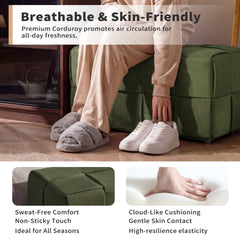 Ottoman Foot Rest Soft and Comfortable Ottoman Square Corduroy Woven Design Sofa Stool Green