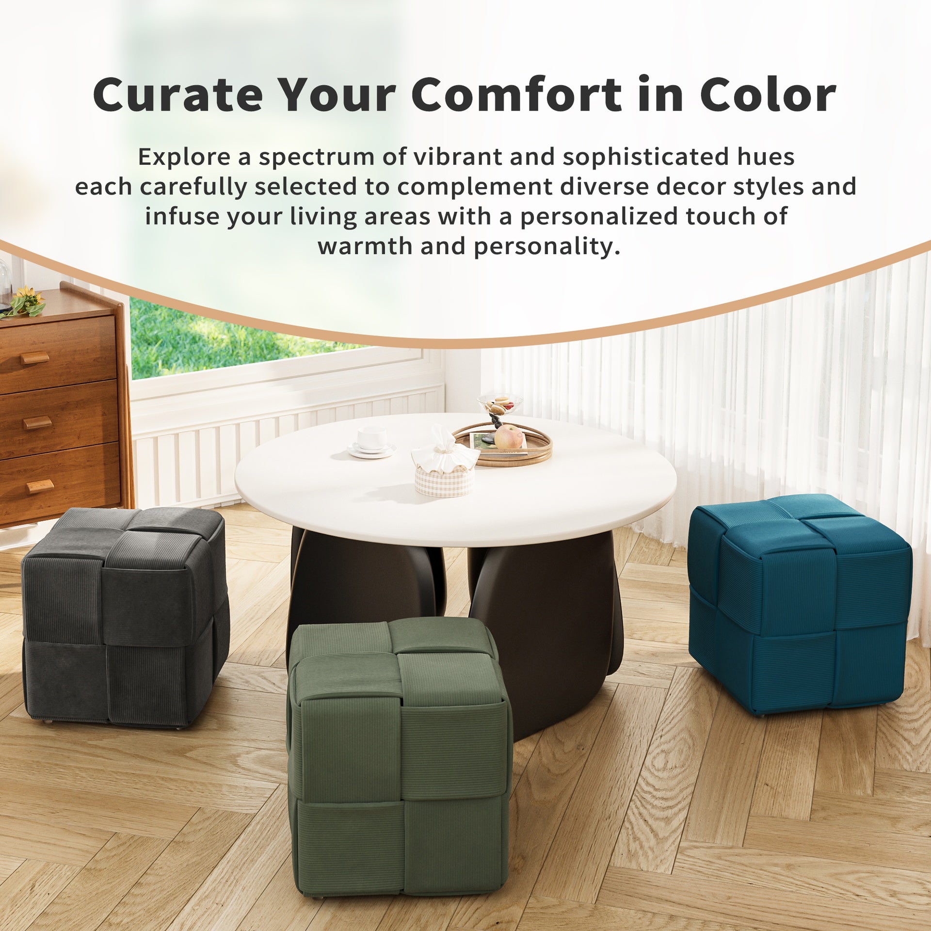 Ottoman Foot Rest Soft and Comfortable Ottoman Square Corduroy Woven Design Sofa Stool biue