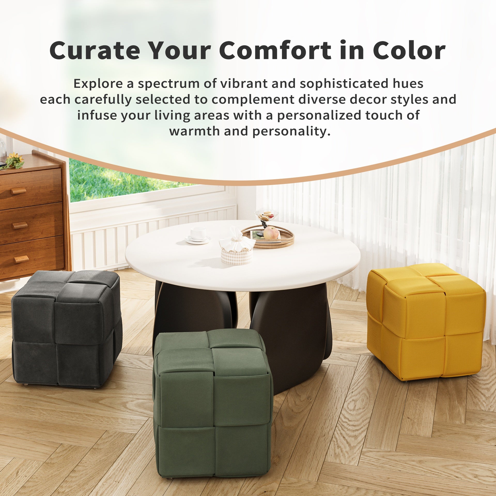 Ottoman Foot Rest Soft and Comfortable Ottoman Square Corduroy Woven Design Sofa Stool yellow