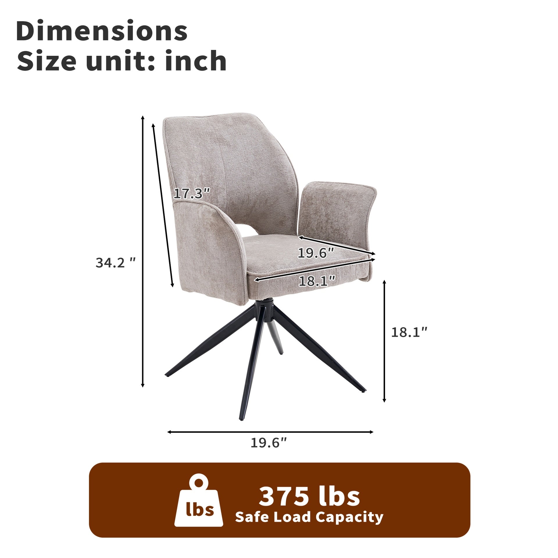 Fabric dining chair set of 2 modern soft cushioned rotating dining chairs, comfortable backrest armchair, kitchen/living room/home office wheelchair,Gray