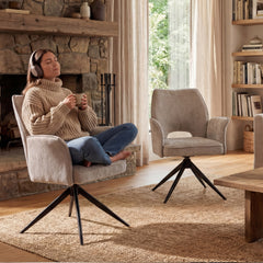 Fabric dining chair set of 2 modern soft cushioned rotating dining chairs, comfortable backrest armchair, kitchen/living room/home office wheelchair,Gray