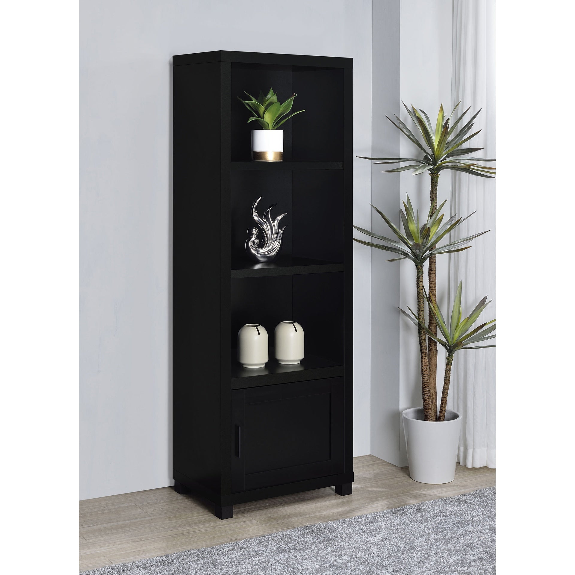 Sandlin Black 3-shelf Engineered Wood Media Tower