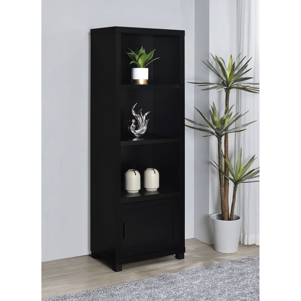 Sandlin Black 3-shelf Engineered Wood Media Tower