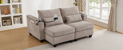 Convertible Chaise Lounge 63" Loveseat Sofa Sofa Bed Corduroy Sleeper Sofa with USB Ports , Two Cup Holders, A Phone Holder and Ample Storage Space for Living Room and Bedroom, Brown