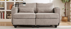 Convertible Chaise Lounge 63" Loveseat Sofa Sofa Bed Corduroy Sleeper Sofa with USB Ports , Two Cup Holders, A Phone Holder and Ample Storage Space for Living Room and Bedroom, Brown