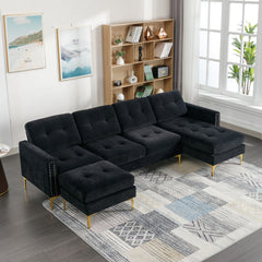 110.6" L-Shape Convertible Sectional Sofa Couch with Movable Ottoman for Living Room, Apartment, Office, Black