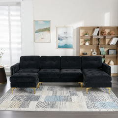 110.6" L-Shape Convertible Sectional Sofa Couch with Movable Ottoman for Living Room, Apartment, Office, Black