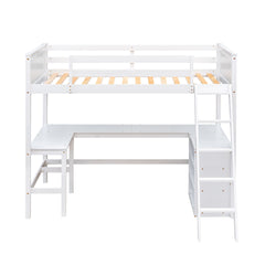 Twin size Loft Bed with Shelves and Desk, Wooden Loft Bed with Desk - White(OLD SKU:LT001537AAK)