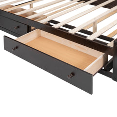 Queen Size Wooden Bed With All-in-One Cabinet, Shelf and Sockets,Twin XL Trundle,Espresso