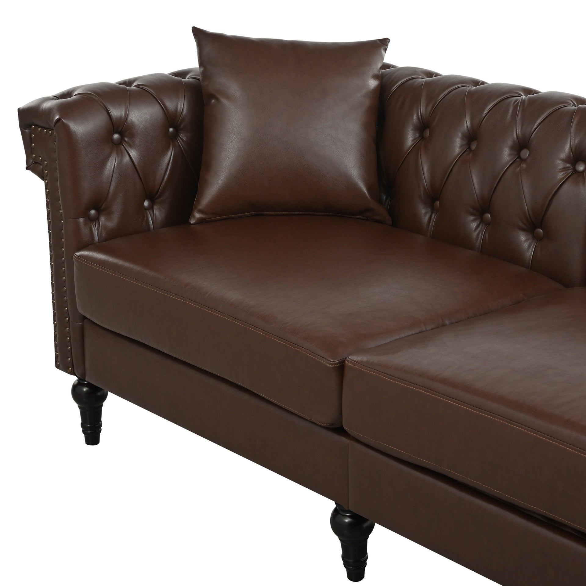 Sectional Sofa Couch for Living Room, L Shaped Reversible Modern Chesterfield Sofa with Rolled Arms and Nailhead, 5 Seat Tufted Couch for Small or Large Space(Dark Brown) PU Leather