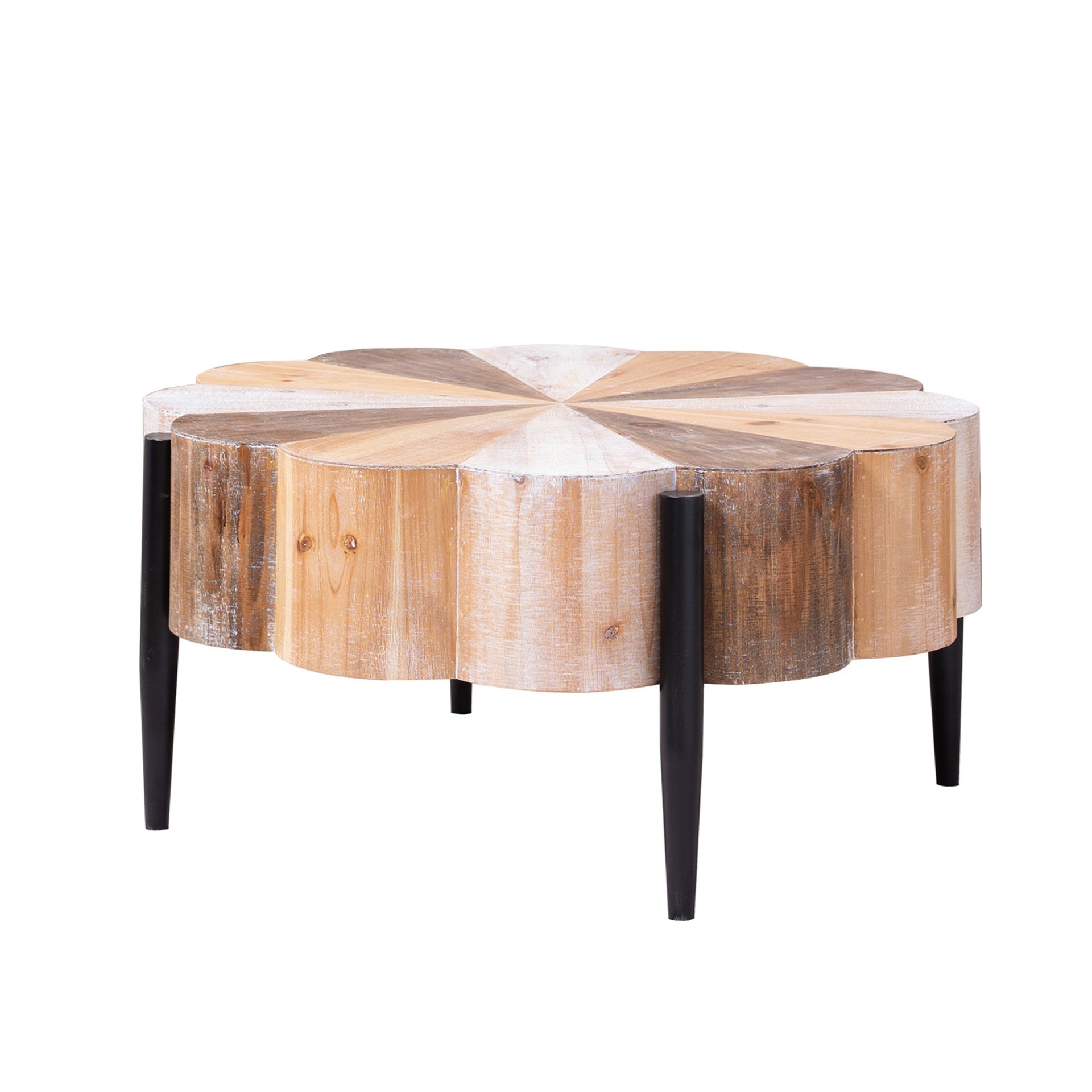 Rustic Manufactured Wood Flower - Shaped Coffee Table with Metal Legs, 31.7" Diameter Vintage Distressed Center Table for Living Room