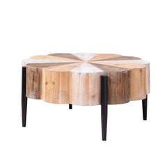 Rustic Manufactured Wood Flower - Shaped Coffee Table with Metal Legs, 31.7" Diameter Vintage Distressed Center Table for Living Room