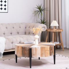 Rustic Manufactured Wood Flower - Shaped Coffee Table with Metal Legs, 31.7" Diameter Vintage Distressed Center Table for Living Room