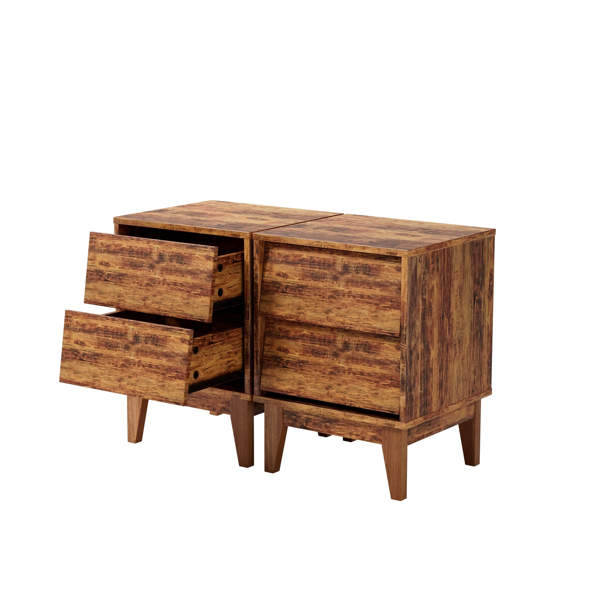 2 Set Nightstands Features Vintage-style and Bevel Design, Made of MDF, Mid Century Modern Nightstand, Night Stand for Bedroom