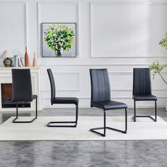4-Pack PU Upholstered Dining Chairs - Black Modern Kitchen Side Chairs with Sturdy Black Powder-Coated Metal Tube Legs, Comfortable High-Back Seating for Dining Room, Kitchen & Living Room