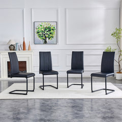 4-Pack PU Upholstered Dining Chairs - Black Modern Kitchen Side Chairs with Sturdy Black Powder-Coated Metal Tube Legs, Comfortable High-Back Seating for Dining Room, Kitchen & Living Room