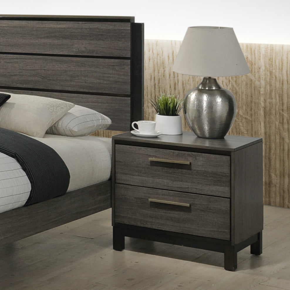 Ioana Wood 2-Drawers Nightstand (Nightstand Only), Antique Grey Finish