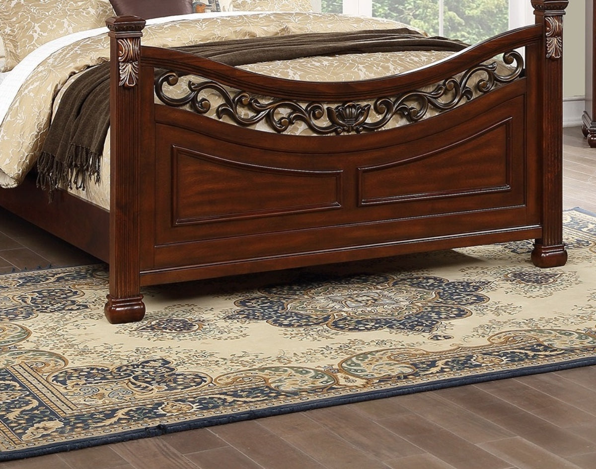 Traditional Style Eastern King Size Bed 1pc Two Panel Bed Bun Feet dark Cherry Finish Bedroom Furniture