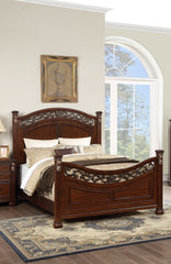 Traditional Style Eastern King Size Bed 1pc Two Panel Bed Bun Feet dark Cherry Finish Bedroom Furniture