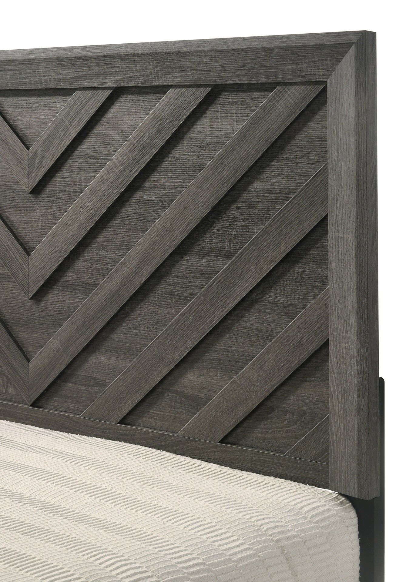 1pc Twin Size Bed Rustic Gray Finish Wooden Youth Bedroom Furniture Geometric Design Chevron Pattern