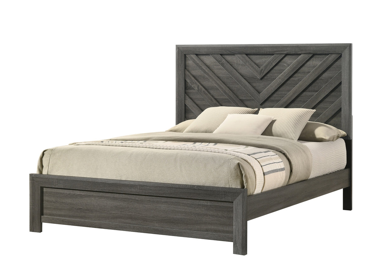 1pc Twin Size Bed Rustic Gray Finish Wooden Youth Bedroom Furniture Geometric Design Chevron Pattern