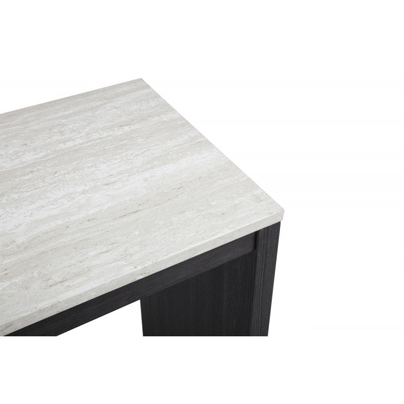47 in. Faux Marble Sled Counter Height Dining Table (Seat for 2), Wood Frame Bar Table, Black/Beige