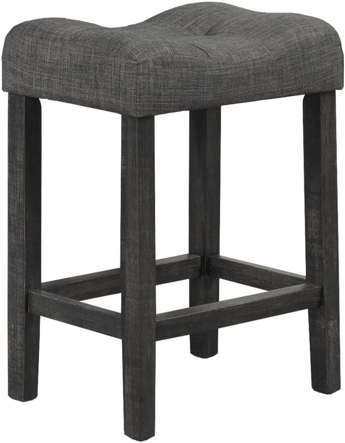 Counter Height Dining Stool Set of 2, Transitional Style Stool with Footrest Tufted Seat Kitchen Bar Stool, Charcoal