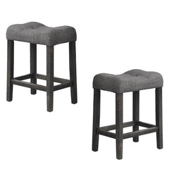 Counter Height Dining Stool Set of 2, Transitional Style Stool with Footrest Tufted Seat Kitchen Bar Stool, Charcoal