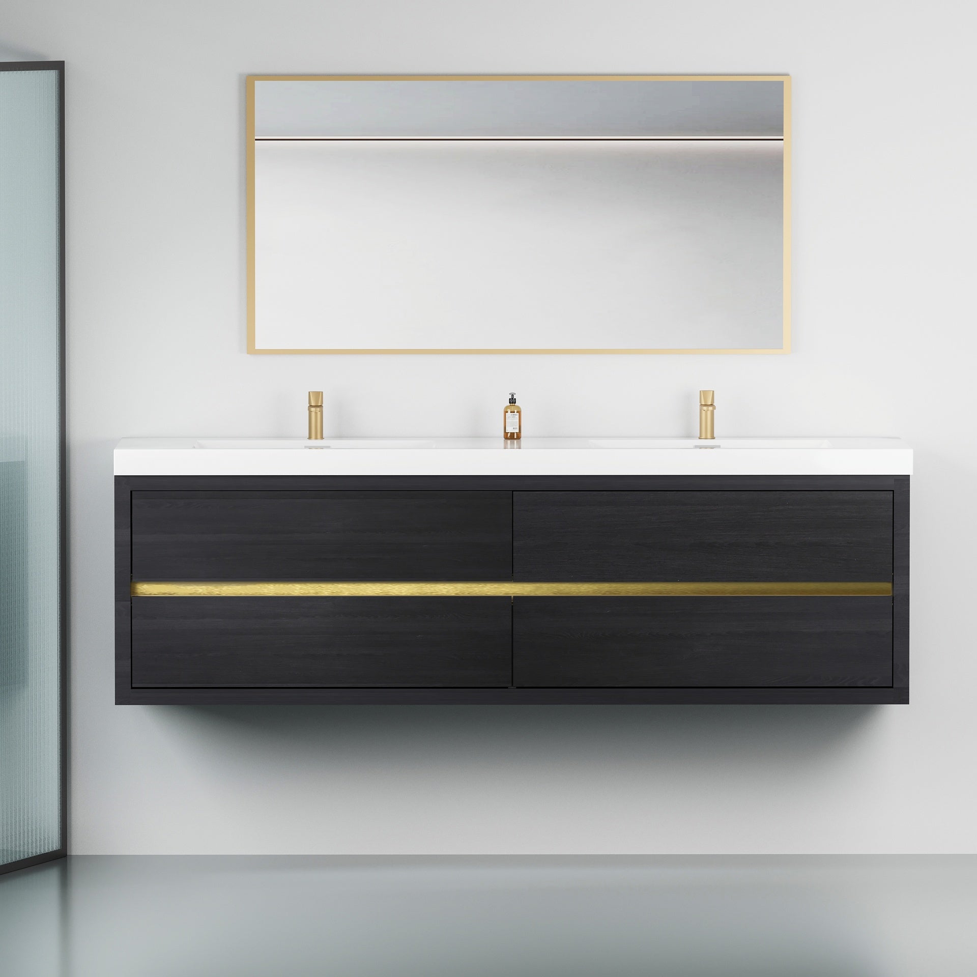 72" Wall-Mounted Bathroom Vanity with Sink, Floating Bathroom Storage Cabinet with Stone Resin Countertop and Soft Close Drawers, Fully Assembled Espresso Wood CM-24V15-72EW