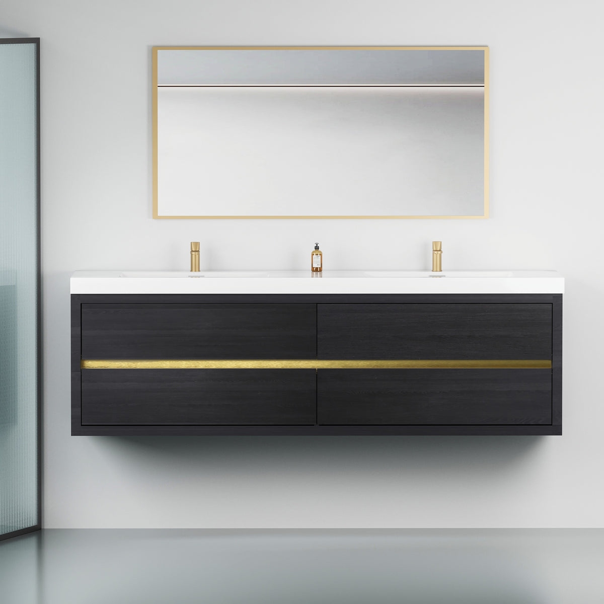 72" Wall-Mounted Bathroom Vanity with Sink, Floating Bathroom Storage Cabinet with Stone Resin Countertop and Soft Close Drawers, Fully Assembled Espresso Wood CM-24V15-72EW