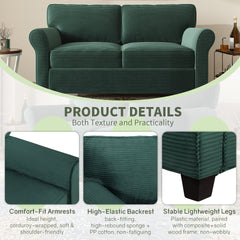 57" Modern 2-Seater Corduroy Sofa With Removable Backrest & Seat Cushions,Padded Armrests,High Rebound Sponge Filled with Solid Wood and Composite Frame,Easy Assembly For Living Room,Bedroom,Office.