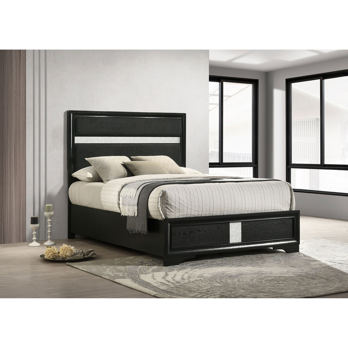 Annie Black  Upholstered Full Panel Bed